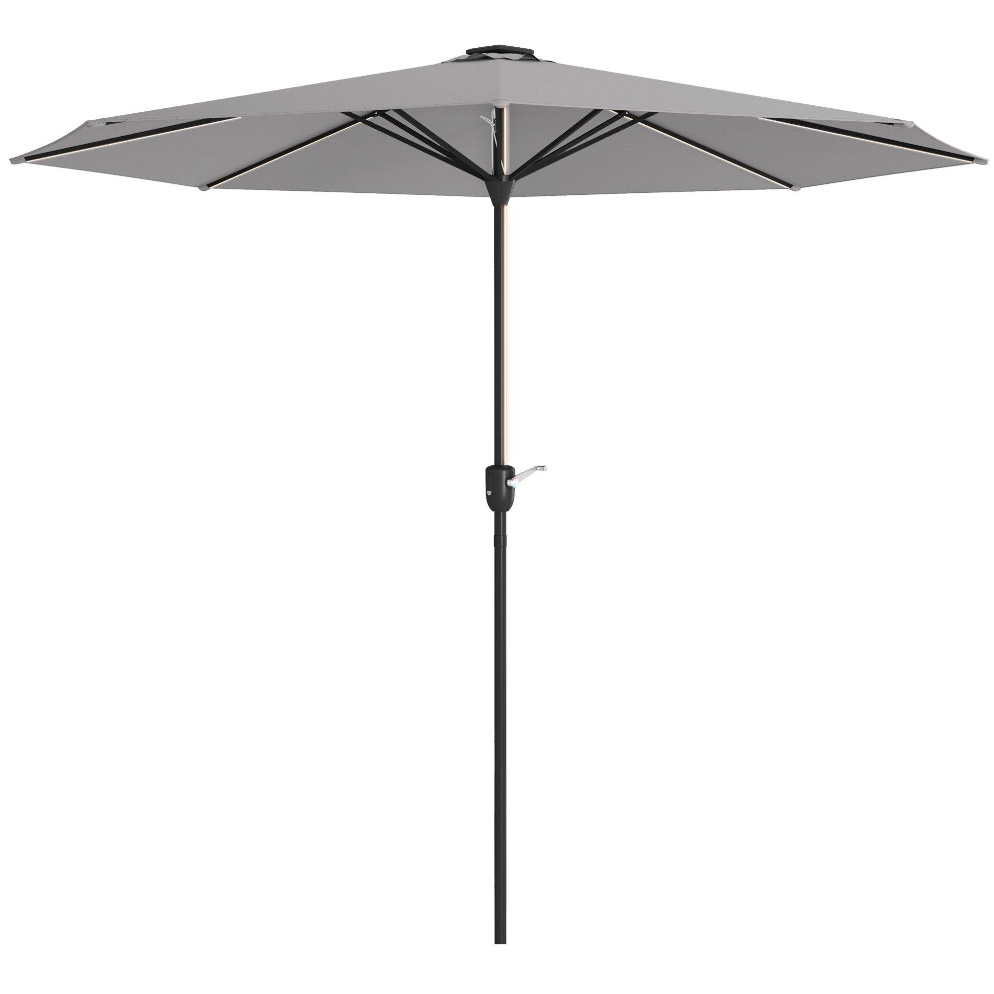 2.65m Garden Parasol with Solar Charged LED Lights, Crank Handle